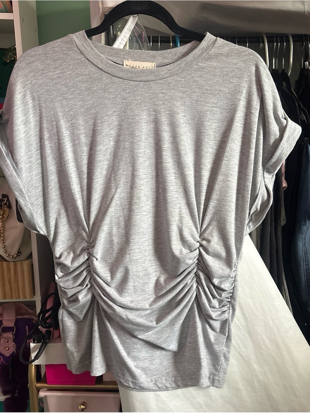 Ruched Short Sleeve Tee - Light Gray
